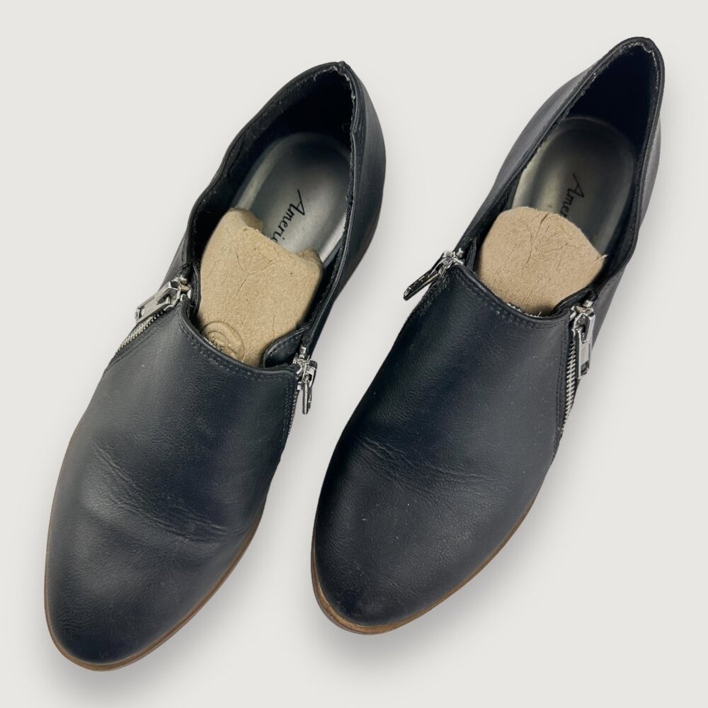 American Eagle Outfitters Black Leather Side-Zip Flats with Tan Outsole